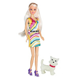 Кукла Toys Lab Ася Прогулка со щенком, Блондинка в ярком платье, 28 см