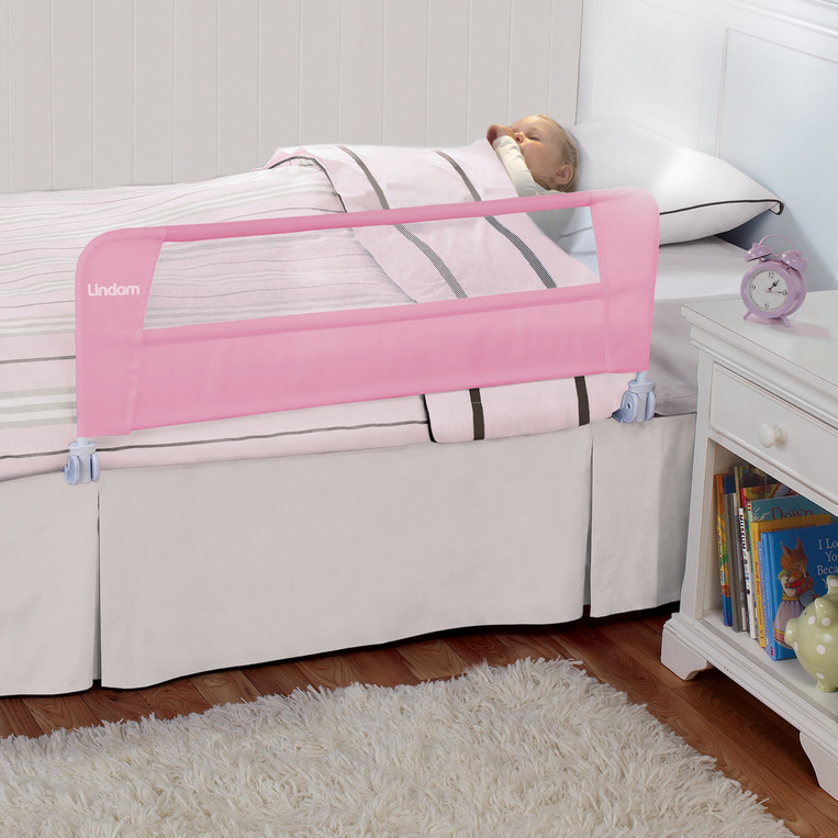 Защитный бортик Lindam, для кровати на металлическом каркасе, с тканью, 95 см, розовый - фото N2