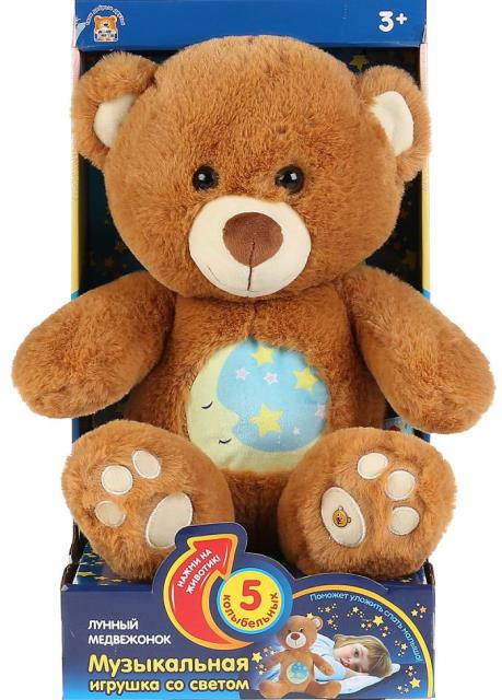 Мягкая игрушка-ночник Мульти-Пульти Лунный Медвежонок, со светом, 5 колыб., 25 см - фото