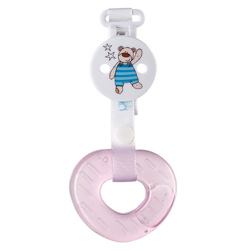 Прорезыватель Happy Baby с водой (колечко, сердце, звездочка), с прищепкой, розовый - фото