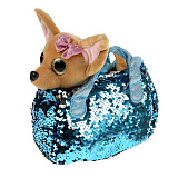 Мягкая игрушка Мой Питомец Собачка, 15 см, в голубой сумочке, из пайеток, в пак.