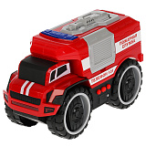 Машинка Технопарк Пожарная, с большими колесами, пластиковая, инерционная, свет, звук