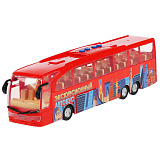 Автобус Технопарк Экскурсионный, красный, пластиковый, инерционный, свет, звук