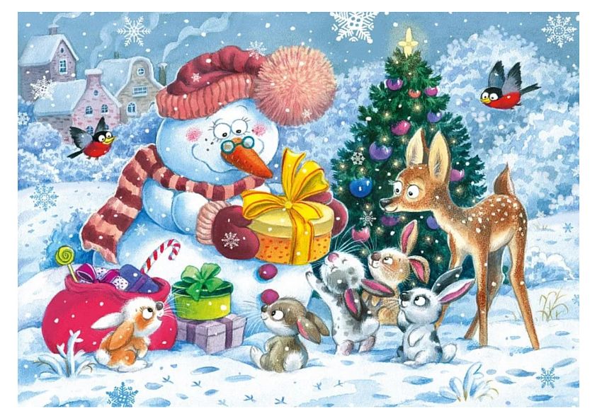 Пазл Step Puzzle Снеговик и зайчата, 104 эл. - фото