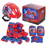 Раздвижные ролики Человек-паук, со шлемом и защитой, размер 26-29