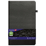 Скетчбук Brauberg Art, черная бумага, 140 г/м2 130х210 мм, 80 л., кожзам, резинка, карман, черный
