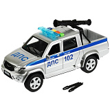 Машинка Технопарк УАЗ Patriot пикап Полиция с пушкой, пластиковая, инерционная, свет, звук, стреляет