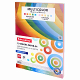 Бумага цветная Brauberg Multicolor, А4, 10 цветов, 80 г/м2, 200 л., 10 цветов x 20 листов