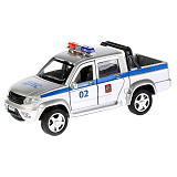 Модель машины Технопарк УАЗ Patriot пикап, Полиция, серебристая, инерционная