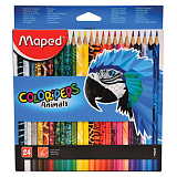 Карандаши цветные Maped Color'Peps Animals', 24 цвета, трехгранные, заточенные, европодвес