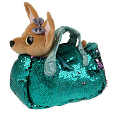 Мягкая игрушка Мой Питомец Собачка, 15 см, в бирюзовой сумочке, из пайеток, в пак.