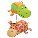 1TOY Вывернушка Ням-Ням 2-в-1 40 см., плюш. Крокодильчик с ароматом яблочного пирожка-Жираф с ароматом Арахисовой пасты с фруктами,пакет