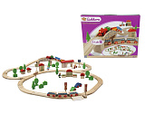 Игровой набор Eichhorn Деревянная железная дорога с мостом и двумя поездами, 81 деталь