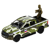Модель машины Технопарк Ford Ranger пикап, армейский, с фигуркой, инерционная