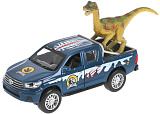 Модель машины Технопарк Toyota Hilux в зимней окраске, инерционная, с динозавром