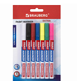 Маркер-краска лаковый Brauberg Extra, paint marker 2 мм, 7 цветов, усиленная нитро-основа