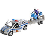 Модель машины Технопарк Lada Vesta, Полиция, с мотоциклом на прицепе, инерционная