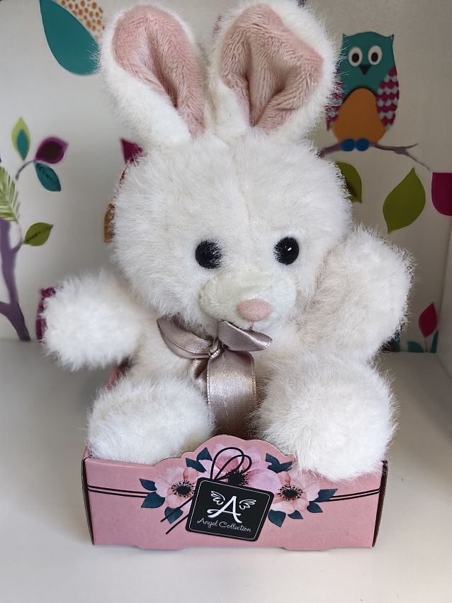 Мягкая игрушка Angel Collection Зайка Валентинка с бантиком, 14 см - фото