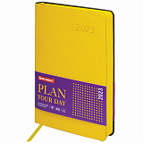 Ежедневник Brauberg Stylish, датированный, 2023, А5, 138x213 мм, под кожу, желтый