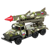 Модель машины Технопарк Урал 5557 армейский с ракетой, в камуфляже, инерционная