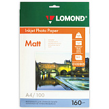 Фотобумага Lomond, А4, 160 г/м2, 100 листов, односторонняя, матовая