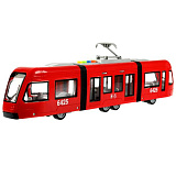 Трамвай Технопарк Городской экспресс, красный, пластиковый, инерционный, свет, звук