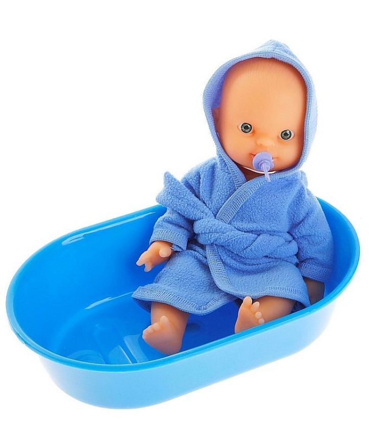Пупс Пластмастер в ванночке, голубой - фото