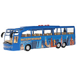 Автобус Технопарк Экскурсионный, синий, пластиковый, инерционный, свет, звук