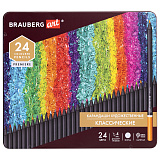 Карандаши цветные Brauberg Art Premiere, художественные, 24 цвета, мягкий грифель 4 мм, металл