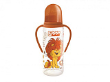 Бутылочка с соской и ручками Lubby Веселые животные, 0 мес.+, 250 мл, оранжевая