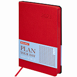 Ежедневник Brauberg Stylish, датированный, 2023, А5, 138x213 мм, под кожу, красный