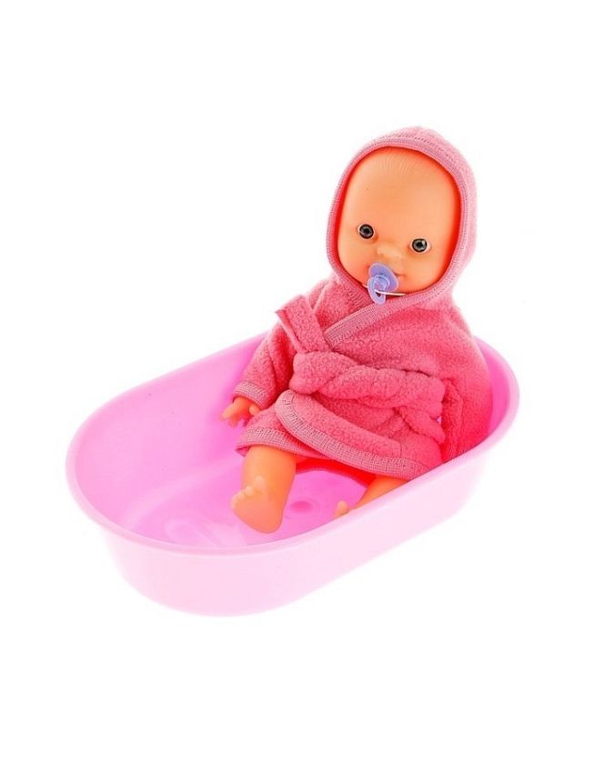 Пупс Пластмастер в ванночке, розовый - фото