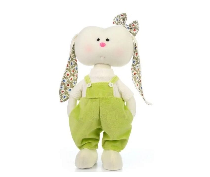 Мягкая игрушка Зайчик в салатовом полукомбинезоне, 40 см - фото