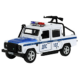 Модель машины Технопарк Land Rover Defender пикап, Полиция, белая, с пулеметом, инерционная, свет, звук