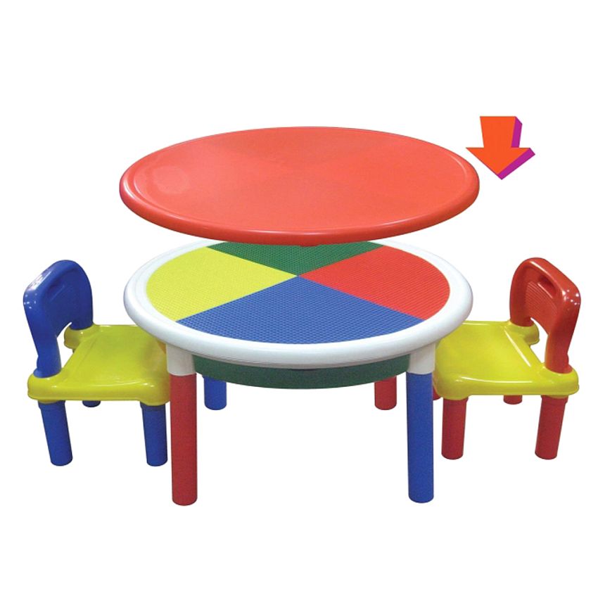 Столик Superplastik детский, круглый с двумя стульчиками, игровая панель, высота 37 см, диаметр 74 см