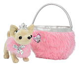 Плюшевая собачка Chi Chi Love Чихуахуа Принцесса, с розовой пушистой сумкой, 20 см