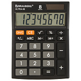 Калькулятор настольный Brauberg Ultra-08-BK, компактный, 154x115 мм, 8 разрядов, двойное питание, чёрный