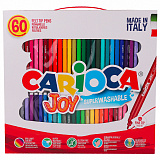 Фломастеры Carioca Joy, 60 шт., 30 цветов, суперсмываемые, картонная коробка с ручкой