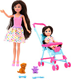 Кукла Funky Toys Мила, 23 см, с куклой Вики, 12 см, в коляске и с собачкой