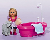 Кукла Simba Еви в ванной комнате, с фигуркой собачки, 12 см
