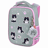 Ранец Brauberg Light Cat Patches, 1 отделение, с брелоком, плюшевые нашивки, 13L, 36х26х13 см
