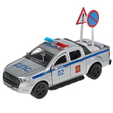 Модель машины Технопарк Ford Ranger пикап, Полиция, с дорожными знаками, инерционная
