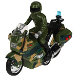 Мотоцикл Технопарк армейский, с фигуркой, пластиковый, инерционный, свет, звук