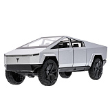 Модель машины Технопарк Tesla Cybertruck, серебристая, инерционная, свет, звук, 1/26