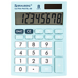 Калькулятор настольный Brauberg Ultra Pastel-08-LB, компактный, 154x115 мм, 8 разрядов, двойное питание, голубой