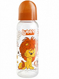 Бутылочка с соской Lubby Веселые животные, 0 мес.+, 250 мл, оранжевая
