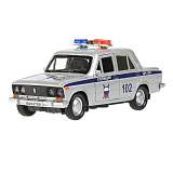 Модель машины Технопарк ВАЗ-2106 Жигули, Полиция, серебристая, инерционная