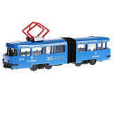 Трамвай Технопарк Татра сочлененный, синий, инерционный, свет, звук