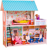 Кукольный домик SunnyToy Бирюзовый Подарок, двухэтажный, с мебелью