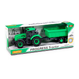 Трактор Полесье Прогресс, с прицепом, инерционный, зелёный